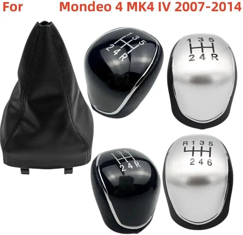 Car Manual Gear Shift Knob Gaiter Boot Cover Collar Compatible with Ford Mondeo 4 MK4 IV 2007 2008 2009 2010 2011 2012 2013 2014(Silver 5 Speed 2pcs) - Image 2