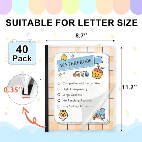 TOTiyea 40 Pack Clear Report Covers with Sliding Bars, 9mm (40 Sheet Capacity) Black Sliding Bar File Folders, for Letter Size - Image 2