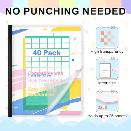 TOTiyea 40 Pack Clear Report Covers with Sliding Bars, 9mm (40 Sheet Capacity) Black Sliding Bar File Folders, for Letter Size - Image 4