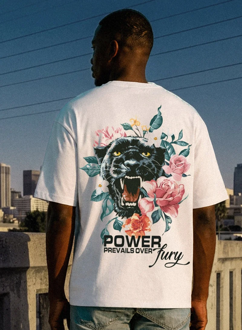 دينيس لينغو White 100% Cotton Printed Regular Fit T-Shirt For Men