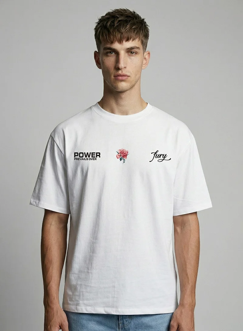 دينيس لينغو White 100% Cotton Printed Regular Fit T-Shirt For Men
