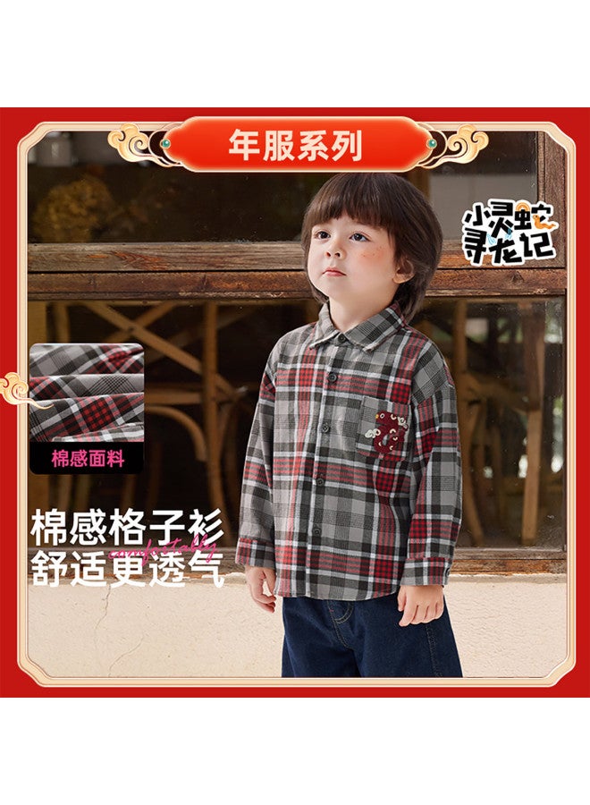 Limited Stock] Baby Shirt Boys And Girls Spring And Autumn New Plaid Shirt Children's Chinese New Year Outfit Fashion - Image 2