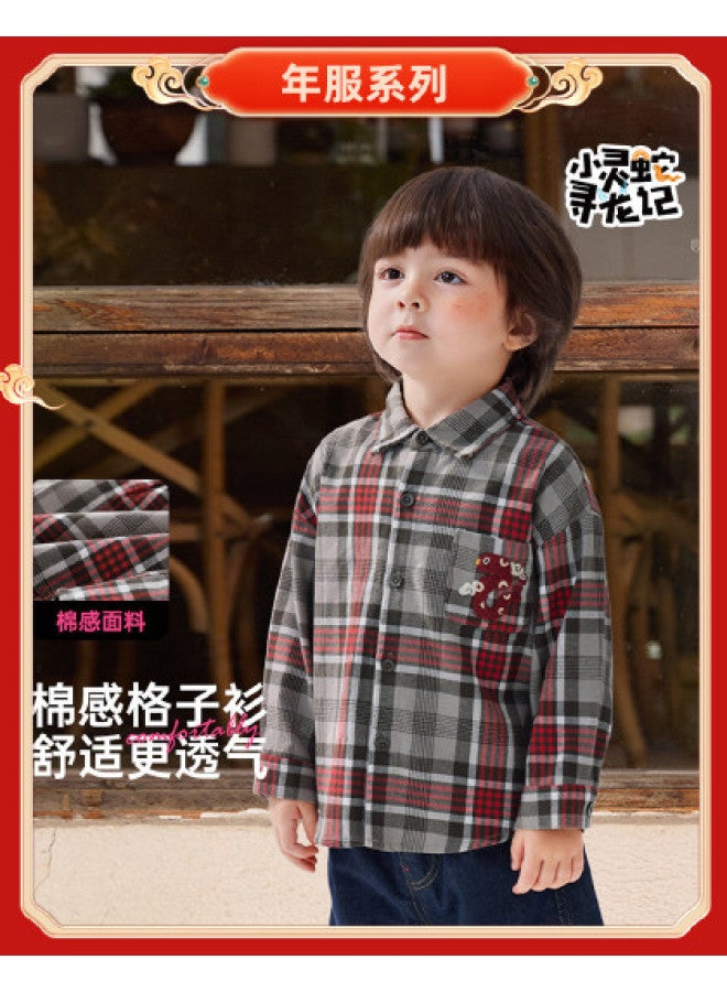 Limited Stock] Baby Shirt Boys And Girls Spring And Autumn New Plaid Shirt Children's Chinese New Year Outfit Fashion - Image 1