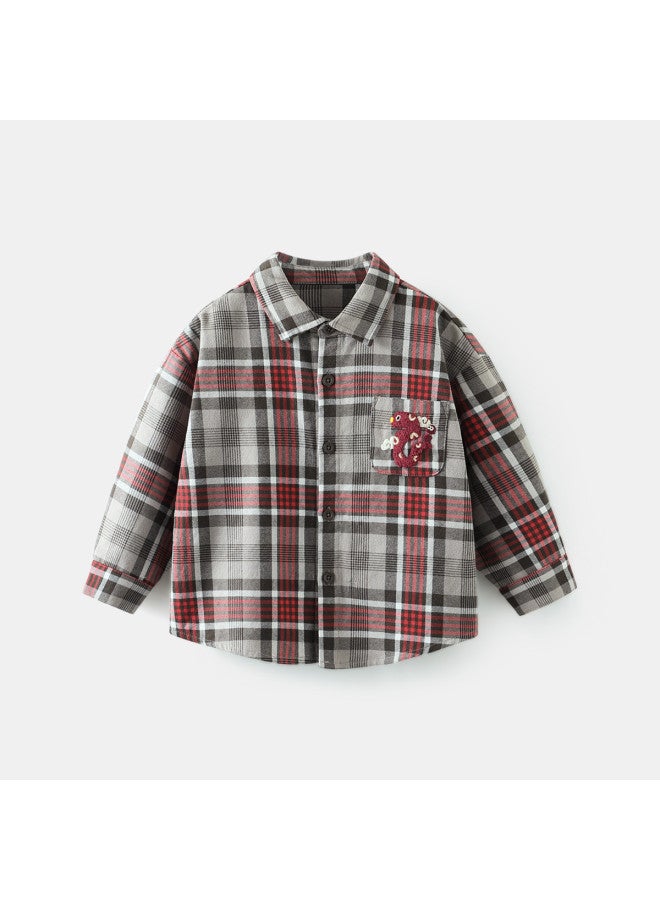 Limited Stock] Baby Shirt Boys And Girls Spring And Autumn New Plaid Shirt Children's Chinese New Year Outfit Fashion - Image 3