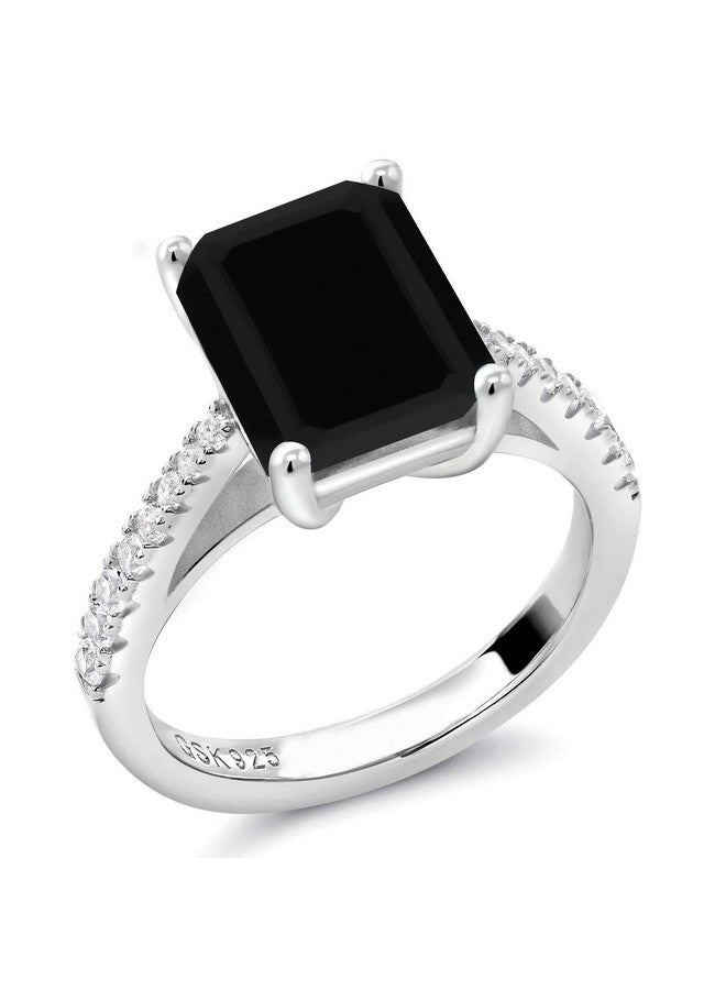 GEM STONE KING خاتم خطوبة وزفاف للنساء من الفضة الإسترلينية 925 مع أونيكس أسود وزفير أبيض مصنّع (3.39 قيراط وزن الأحجار الكريمة بحجم 10X8 مم بقصة الزمرد متوفر بمقاسات 5 6 7 8 9) - Image 3