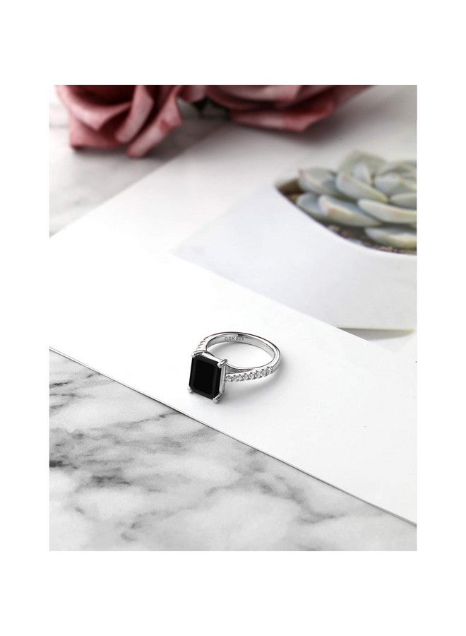 GEM STONE KING خاتم خطوبة وزفاف للنساء من الفضة الإسترلينية 925 مع أونيكس أسود وزفير أبيض مصنّع (3.39 قيراط وزن الأحجار الكريمة بحجم 10X8 مم بقصة الزمرد متوفر بمقاسات 5 6 7 8 9) - Image 5