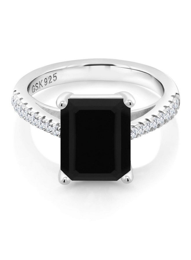 GEM STONE KING خاتم خطوبة وزفاف للنساء من الفضة الإسترلينية 925 مع أونيكس أسود وزفير أبيض مصنّع (3.39 قيراط وزن الأحجار الكريمة بحجم 10X8 مم بقصة الزمرد متوفر بمقاسات 5 6 7 8 9) - Image 1