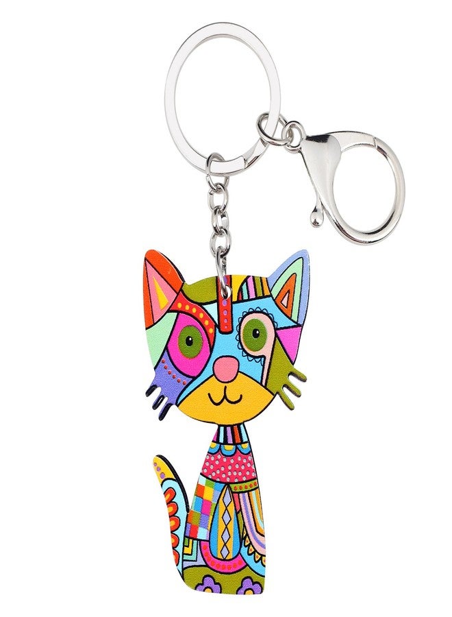 بونسني سلسلة مفاتيح قطة أكريليك من بونسني للنساء، حلقات للسيارة والحقيبة، قلادة، هدية للبنات (متعددة الألوان) - Image 1