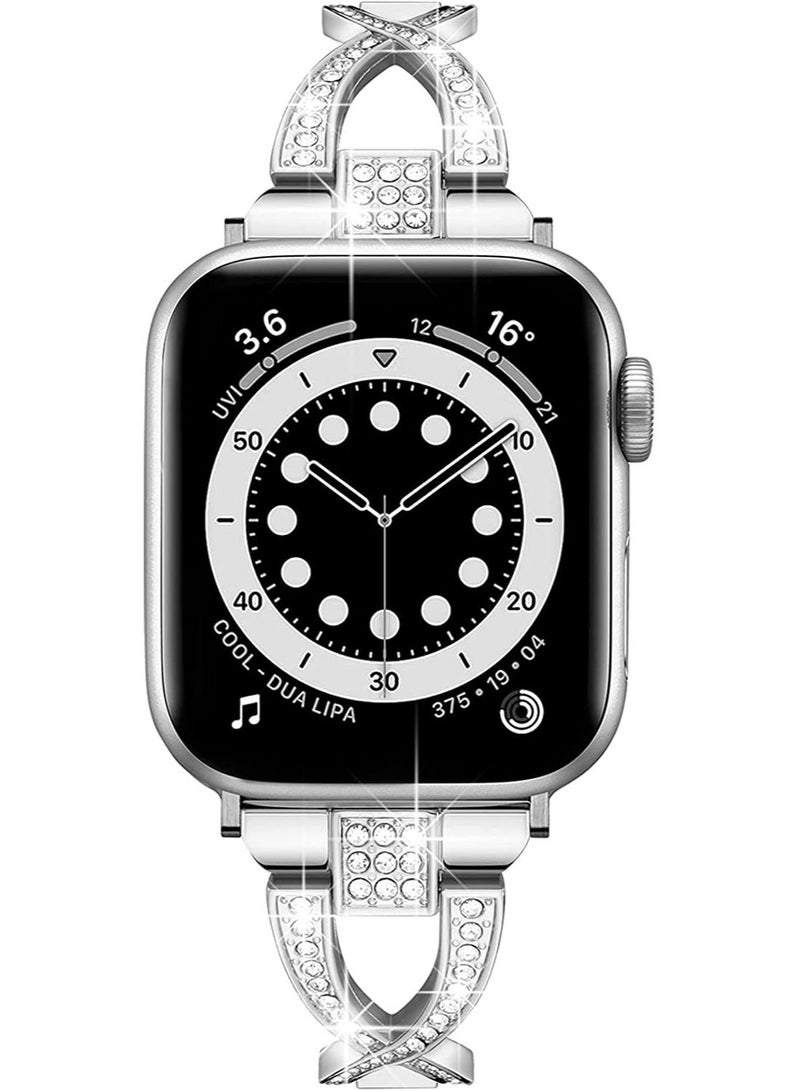Compatible with Apple Watch Band 38mm 40mm 41mm, Lightweight for Women, Easy Adjustable Bracelet, Bling Shiny Diamond Both Sides, Jewelry Metal Strap iWatch Series 8 7 6 5 4 3 2 1 SE(Silver) - Image 4