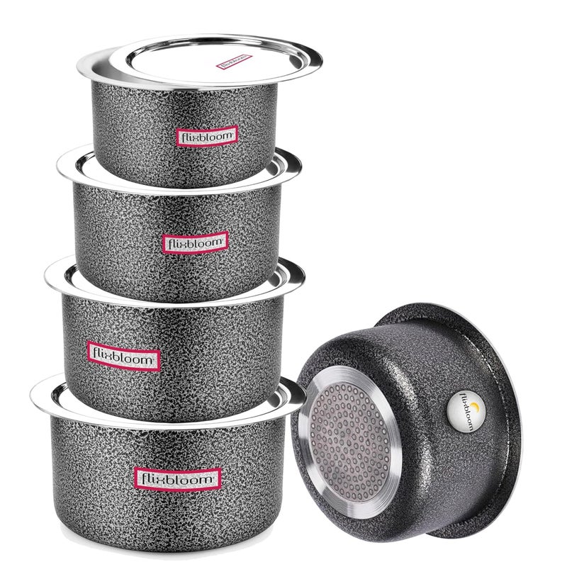 Flixbloom Cosmic Black Hard Anodised Induction Base Stove Friendly Cookware TopeBhagonaPatilaHandi Utensil for Kitchen Cooking Tope with Lid 1L2L3L4L5L Cookware - Image 1