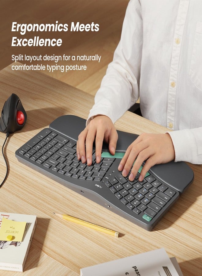 Nulea Wireless Ergonomic Keyboard, Split Keyboard with Cushioned Wrist Rest, USB and Bluetooth Connectivity, USB-C Rechargeable, Compatible with Windows Mac - Image 2