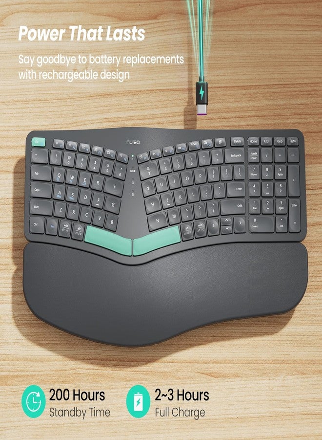 Nulea Wireless Ergonomic Keyboard, Split Keyboard with Cushioned Wrist Rest, USB and Bluetooth Connectivity, USB-C Rechargeable, Compatible with Windows Mac - Image 3