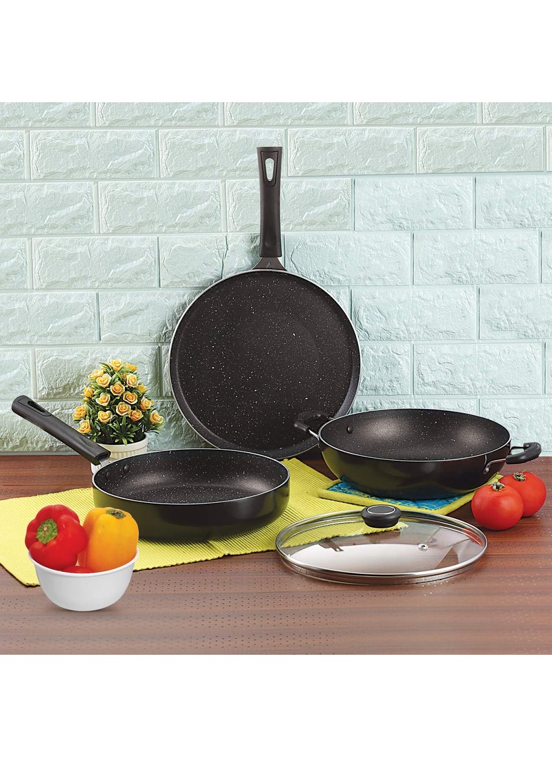 ANJALI - Anjali Fab Nonstick Granita Induction 3 Pcs Gift Set, Black - Image 1
