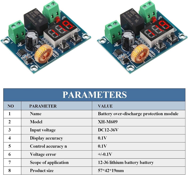 Weewooday DC 12V-36V Voltage Protection Module Digital Low Voltage Protector Disconnect Switch Over Discharge Protection Module Output 6-60V, Low Power Disconnection (2 Pieces) - Image 5
