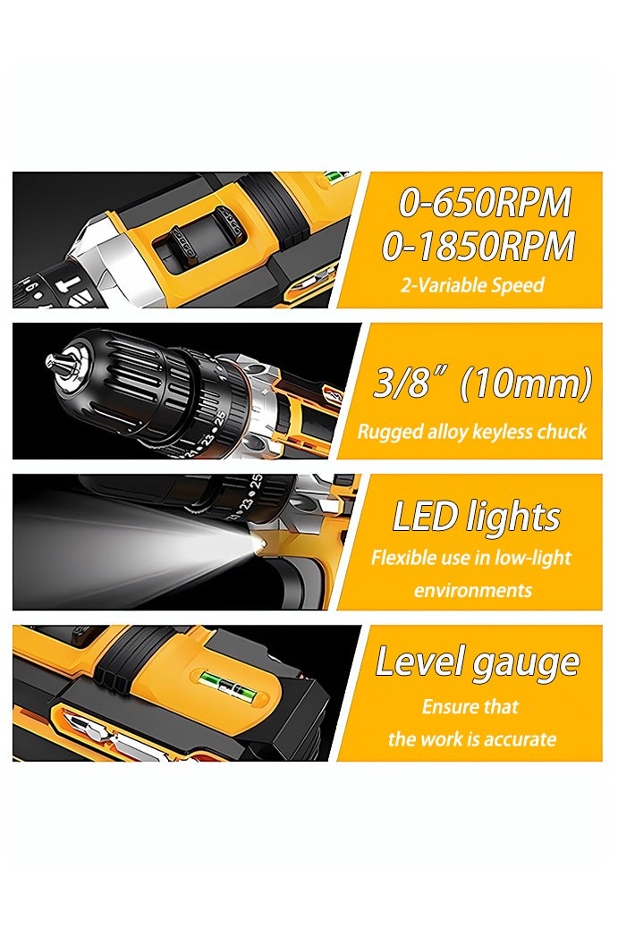 WEMART 48V Cordless Drill, Two Li-Ion Batteries and Fast Charger, 3/8" Drill Kit, 25+3 Position Clutch, LED Work Light, Variable Speed ​​Drill, 186 lbs of Torque, 24 Accessories + 32-Piece Drill Bit Box - Image 2