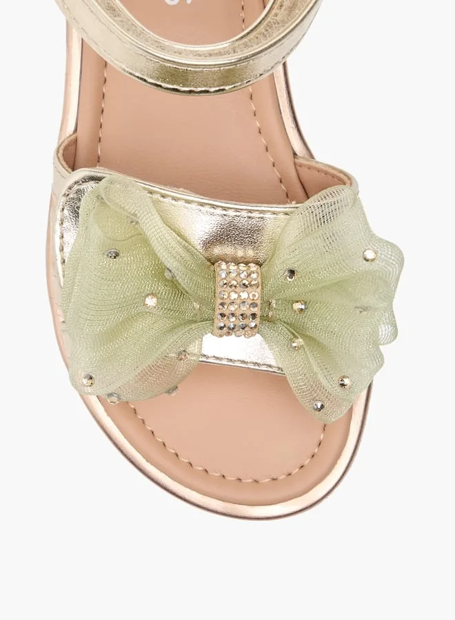 JUNIORS Girls Embellished Bow Applique Sandals With Hook And Loop Closure
