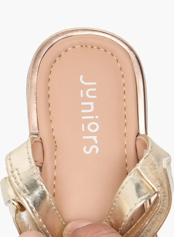 JUNIORS Girls Embellished Bow Applique Sandals With Hook And Loop Closure