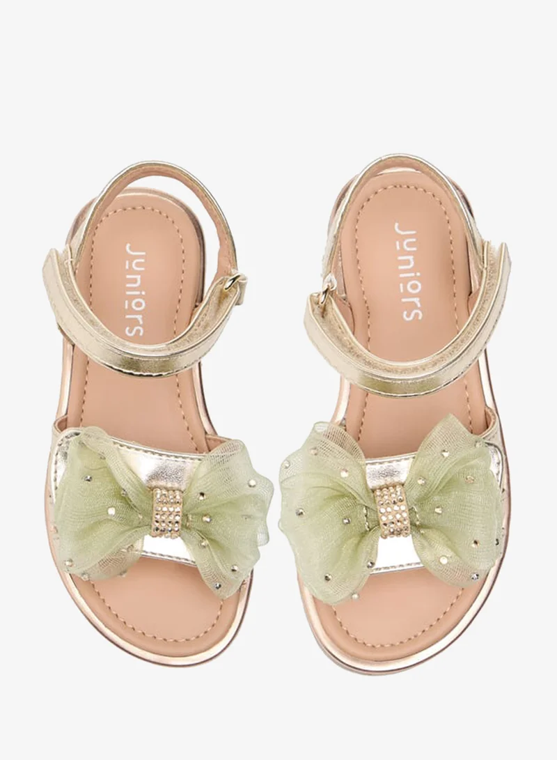 JUNIORS Girls Embellished Bow Applique Sandals With Hook And Loop Closure Ramadan Collection