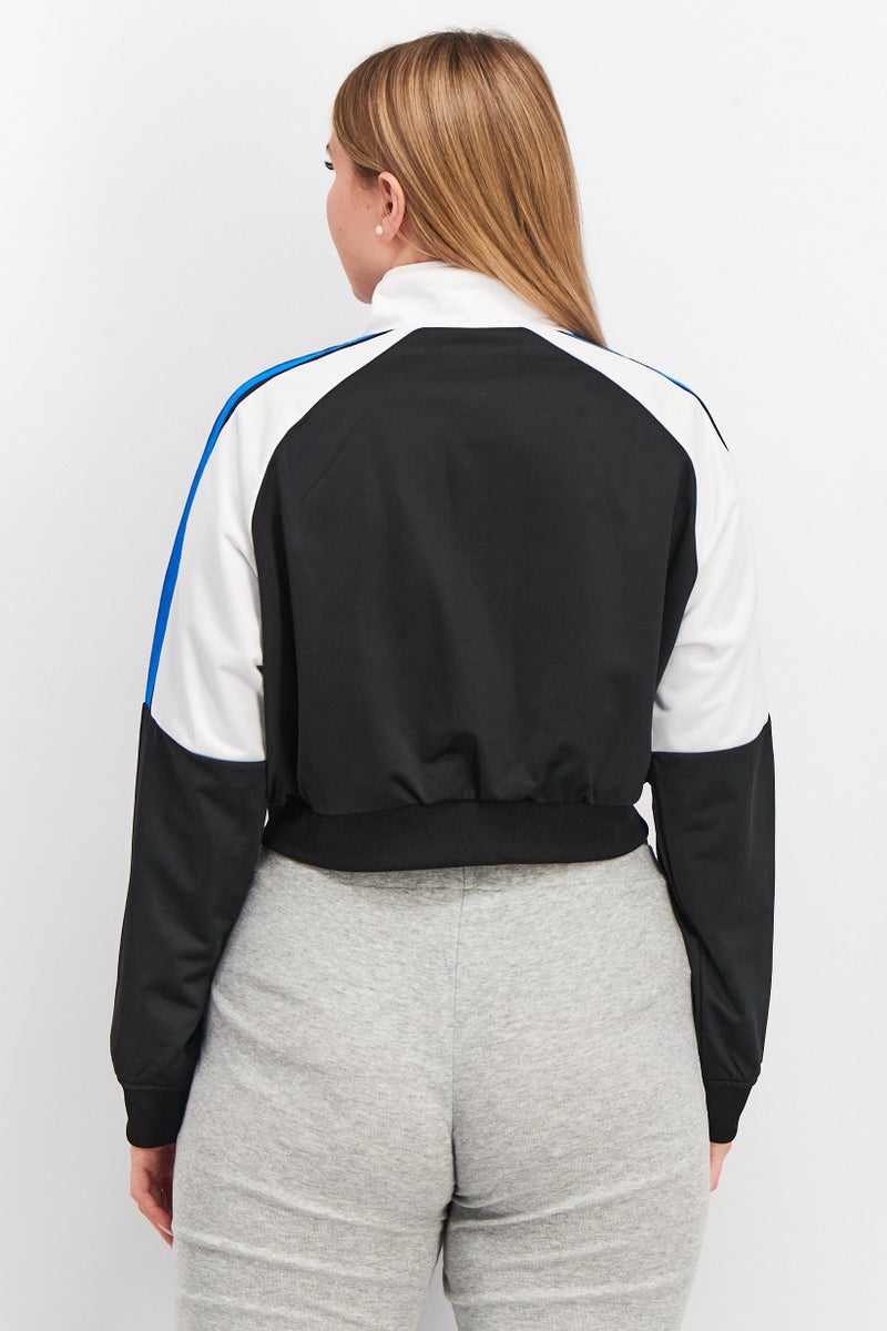 umbro Women Mock Neck Long Sleeve Brand Logo Crop Top Sweatshirt, Black And White - Image 3