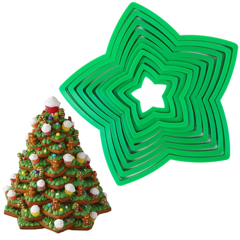KAISHANE 10pcs 3D Christmas Tree Cookie Cutter SetStar Cookie Cutters XMAS Decoration fondant donut Cookie cutters kit for Christmas Tree gift cookie tower