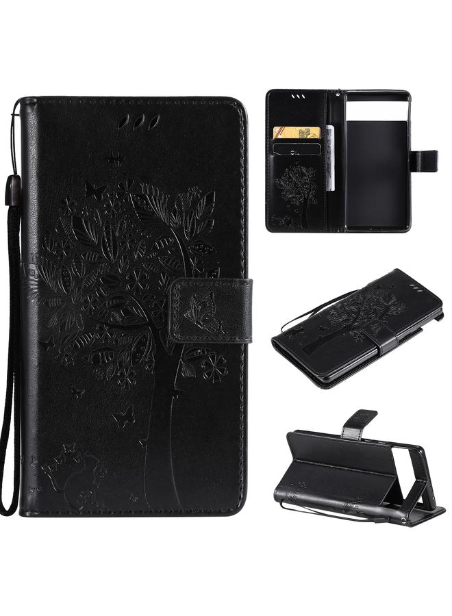 اس-توب جراب لهاتف Google Pixel 6، جراب جلدي أفقي قابل للطي بنقشة شجرة وقط مع حامل وفتحات للبطاقات ومحفظة وحبل تعليق - Image 1