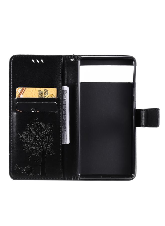 اس-توب جراب لهاتف Google Pixel 6، جراب جلدي أفقي قابل للطي بنقشة شجرة وقط مع حامل وفتحات للبطاقات ومحفظة وحبل تعليق - Image 4