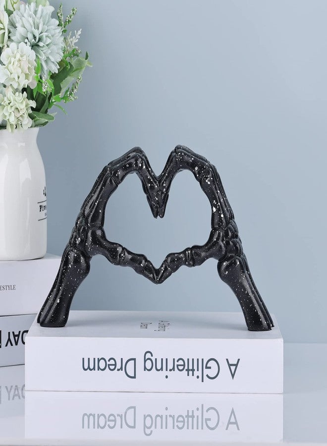 DOVDOV Black Hand Bone Sculpture Love Decoration, Halloween Skeleton Couple Statue, Heart Hand Ornament Suitable for Living Room Coffee Table, Dining Table, Bookshelf, Shelf, Entryway Desktop. - Image 3