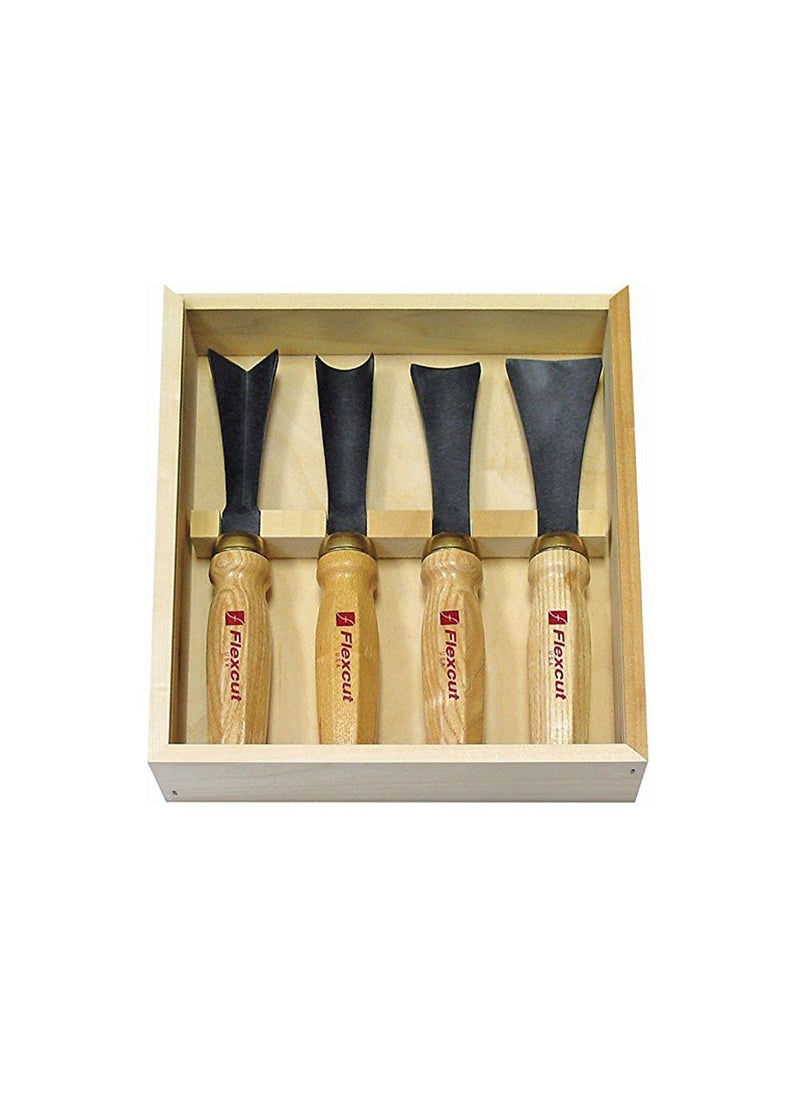 FLEXCUT Flexcut Carving Tools Sculptor's Set MC175 | 4-Piece Set of Mallet Carving Chisels and Gouges for Woodworking | 1095 High Carbon Steel Blades and Ash Wood Handles | Made in the U.S.A. 