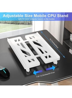 erorex Mobile CPU Stand, CPU Rolling Stand Adjustable Computer Mobile Cart Holder with Locking Caster Wheels PC Stand (White)  - Image 3