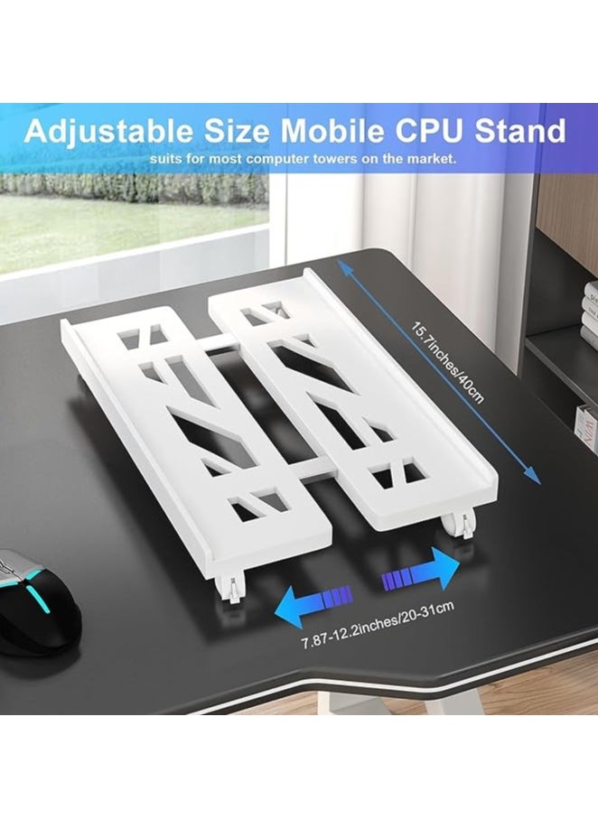 erorex - Mobile CPU Stand, CPU Rolling Stand Adjustable Computer Mobile Cart Holder with Locking Caster Wheels PC Stand (White) - Image 1