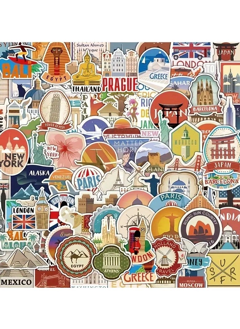 Goolsky 100pcs Global Travel City Series Graffiti Stickers - Vibrant Decorations for Windows, Helmets, Laptops, Desktops, and Water Cups - Durable, Waterproof, and Easy-to-Apply DIY Stickers for Creative Freedom  - Image 1