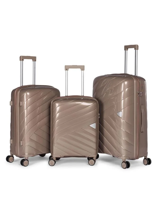 LIMRA travel bags 3-piece hard shell luggage set durable polypropylene suitcases with spinner wheels gold
