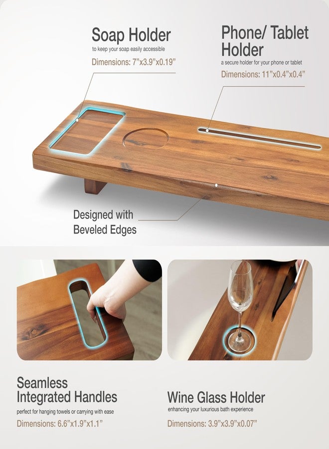 Tinamo Acacia Bathtub Caddy Tray Table | 39 x 9.75 x 2.5 Inch Large Bath Tub Tray Wooden | Anti-Tipping, Sustainable Tub Tray for Bathtub | Bathtub Accessories Holders for Bathtub (Acacia, 39x9.75) - Image 3