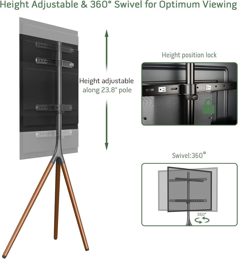 حامل تلفزيون ثلاثي القوائم قابل للتعديل للشاشات مقاس 32-65 بوصة – حامل أرضي عالمي متوافق مع VESA، تصميم معدني متين، سهل التركيب ومناسب للمنزل والمكتب - Image 4