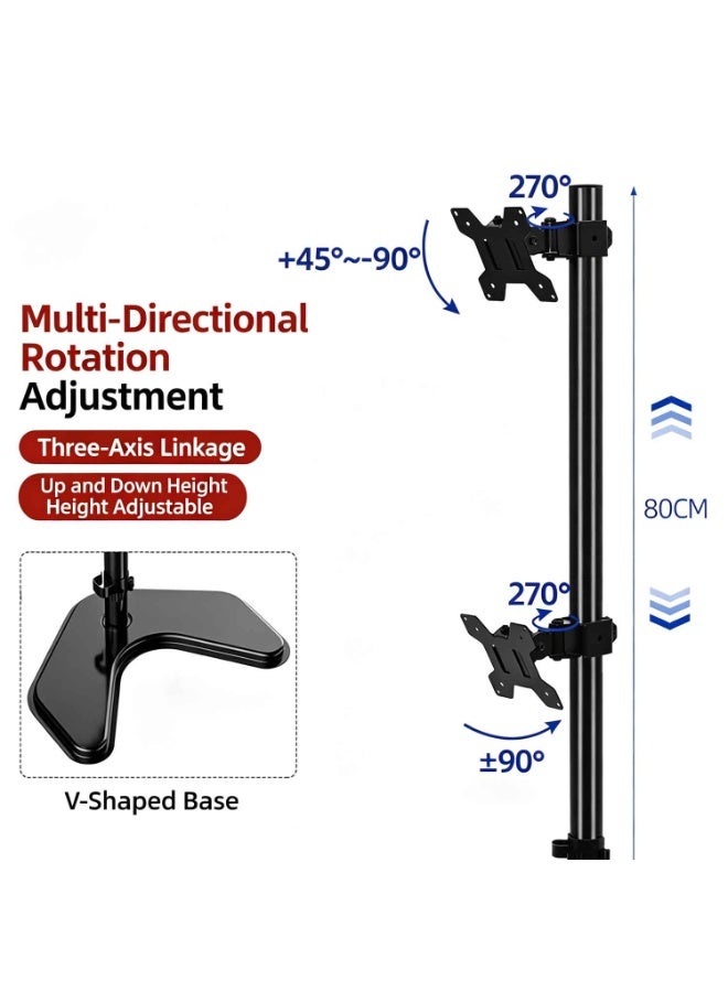 Extra Tall Dual Monitor Arm Stand, Free-Standing Stacked Monitor Mount, Heavy Duty Adjustable Computer Monitor Stand with Stable Base, Ergonomic Monitor Desk Stand, Swivel & Tilt, Ultrawide Gaming Monitor, Home Office & Desk Setup - Image 2