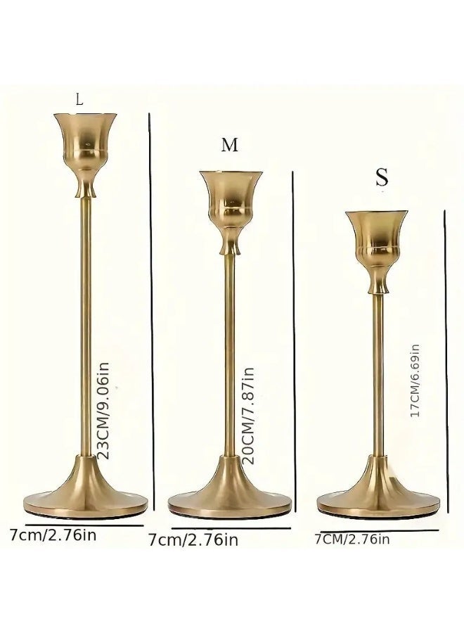 Candlestick Holders Taper Candle Holders, Set of 3, Brass Gold Vintage Modern Decorative Centerpiece for Table Mantel Wedding - Image 5