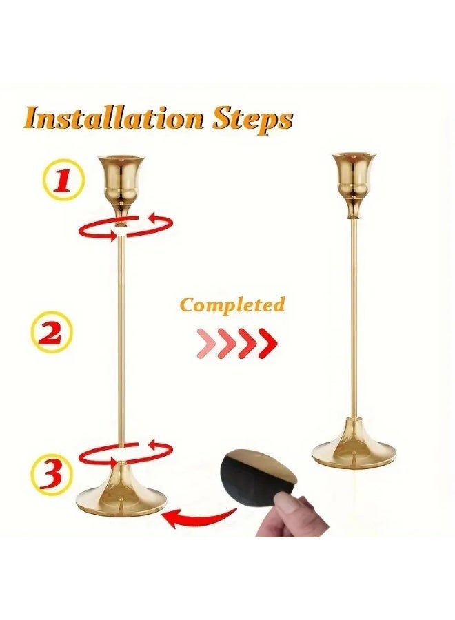 Candlestick Holders Taper Candle Holders, Set of 3, Brass Gold Vintage Modern Decorative Centerpiece for Table Mantel Wedding - Image 4