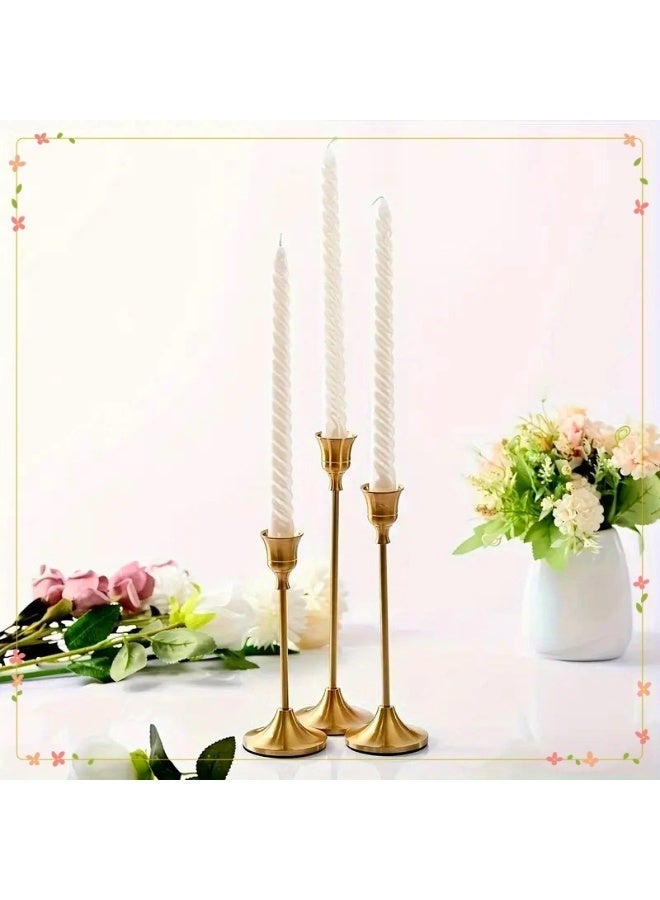 Candlestick Holders Taper Candle Holders, Set of 3, Brass Gold Vintage Modern Decorative Centerpiece for Table Mantel Wedding - Image 2