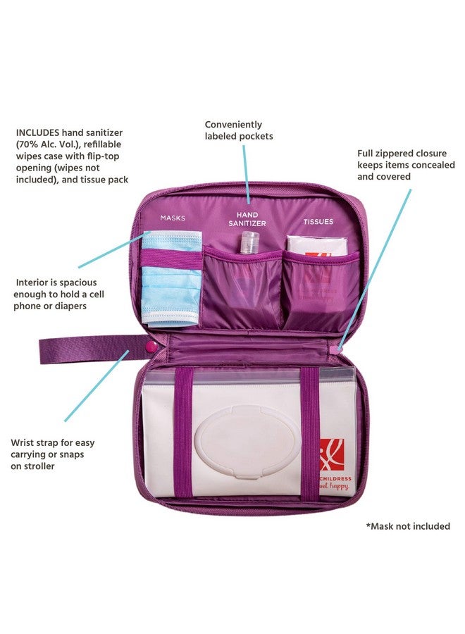 J.L. Childress J.L. Childress Healthy Habits On-The-Go Clutch with Baby Wipes Case, Hand Sanitizer, Travel Tissues - Organize and Carry PPE - Baby Wipes Container - Travel Clutch and Organizer - Berry  - Image 1