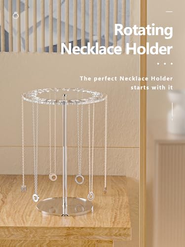 Ausalivan Acrylic Necklace Holder,Jewelry Rotating Organizer Stand For The Girl's Room,Small Necklace Display Hanger Rack,Necklace Storage Hanging,Jewelry Necklace Tree - Image 2