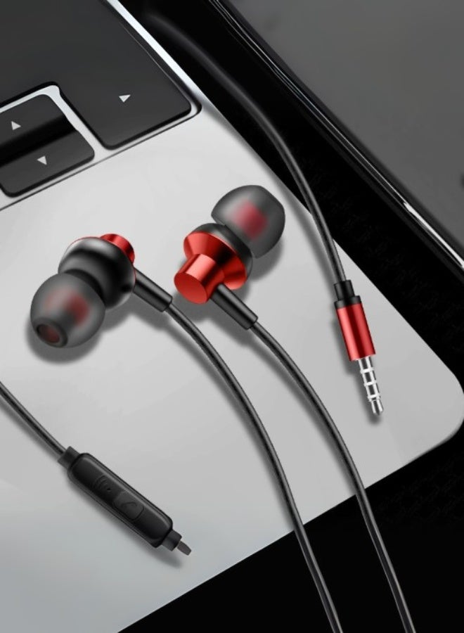 A01 In-Ear Metal Heavy Bass Earbuds Android 3.5 Line Control Call And Music Earphones With Microphone - Red  - Image 3