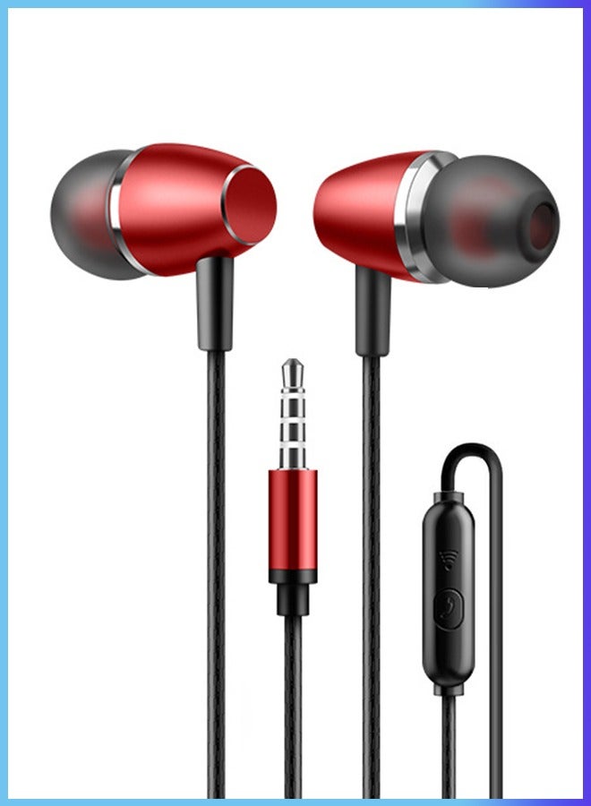 A01 In-Ear Metal Heavy Bass Earbuds Android 3.5 Line Control Call And Music Earphones With Microphone - Red  - Image 1