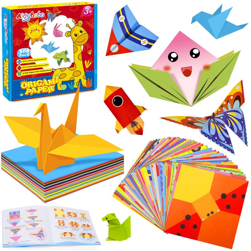 Aigybobo Origami Paper Set 308PCS Kids Craft Paper Kit with Instructional Book for Girls Age 6789101112 Art Projects Supplies for School Class Craft Lessons Christmas Gifts for BoysGirls