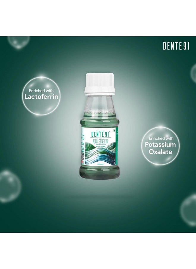DENTE91 - Aqua Sensitive Mouthwash, Helps Reduce Sensitivity & Maintains Good Oral Hygiene, Fluoride Free, Paraben Free, Alcohol-Free, No Burning Sensation, Cool Mint Flavour, Pack Of 1, 60 Ml - Image 1