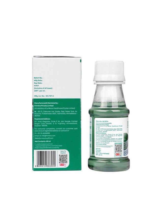 DENTE91 - Aqua Sensitive Mouthwash, Helps Reduce Sensitivity & Maintains Good Oral Hygiene, Fluoride Free, Paraben Free, Alcohol-Free, No Burning Sensation, Cool Mint Flavour, Pack Of 1, 60 Ml - Image 1