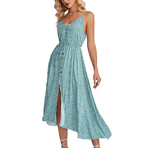 BROVAVE Women's 2025 Summer Casual Boho Sundress Polka Dot Spaghetti Strap V Neck Flowy Midi Dresses(008 Light Green, Medium) - Image 1
