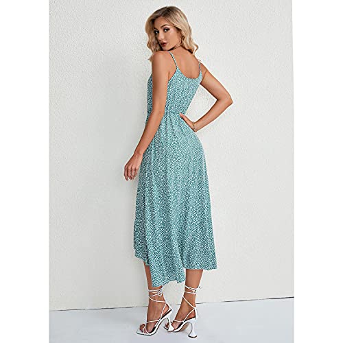 BROVAVE Women's 2025 Summer Casual Boho Sundress Polka Dot Spaghetti Strap V Neck Flowy Midi Dresses(008 Light Green, Medium) - Image 3