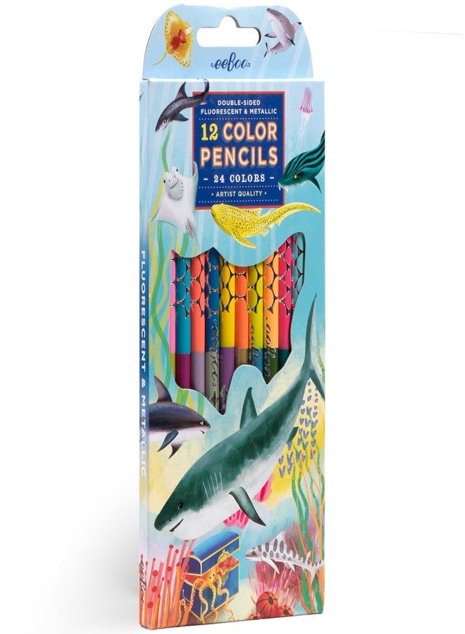 eeBoo Shark 12 Double Sided Colored Pencils, 24 Colors - Image 1