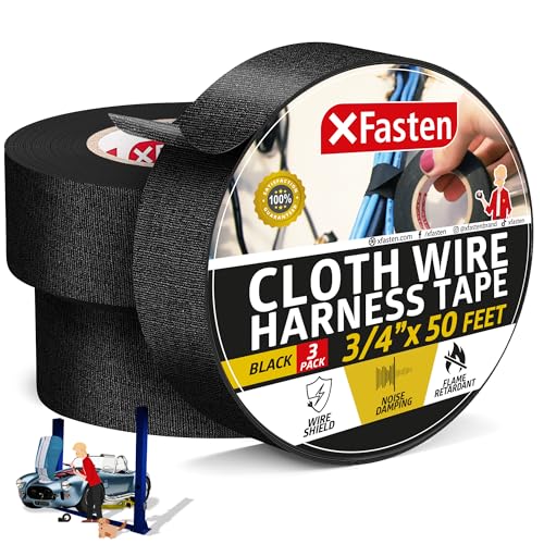 XFasten Wire Harness Tape, 3/4-Inch x 50-Foot (3-Pack), High Temp Wiring Loom Harness, Self-Adhesive Felt Cloth Electrical Tape for Automotive Engines, Noise Dampening, and Cable Protection - Image 1