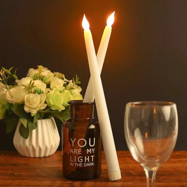 Chronos LED Long Pole Flameless Flickering Taper Candles – Battery Operated, Warm White, Pack of 5 | Realistic Glow, Safe & Smokeless, Perfect for Home Décor, Festivals, and Special Events - Image 1